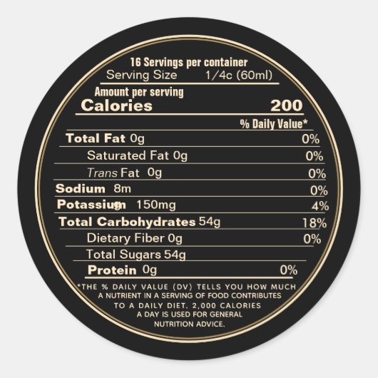 Black Maple Sirup Large Nutrition Facts Label 2021 Runder Aufkleber (Vorderseite)