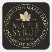 Black Maple Syrup Label with Gold Maple Leaf Quadratischer Aufkleber (Vorderseite)