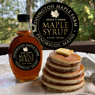 Black Maple Syrup Label with Gold Maple Leaf Quadratischer Aufkleber