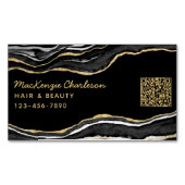 Black Marble Agate Geode Gold Glitzer QR Code Magnetische Visitenkarte (Vorderseite)