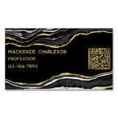 Black Marble Agate Geode Gold Glitzer QR Code Magnetische Visitenkarte (Vorderseite)