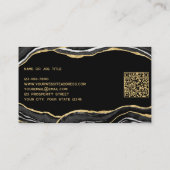 Black Marble Agate Geode Gold Glitzer QR Code Visitenkarte (Rückseite)