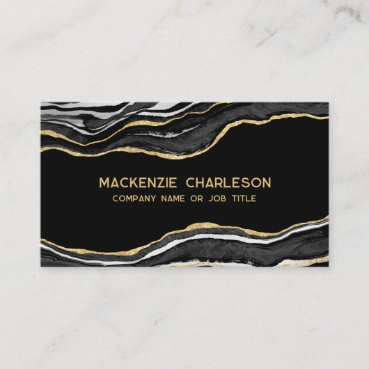 Black Marble Agate Geode Gold Glitzer QR Code Visitenkarte (Vorderseite)