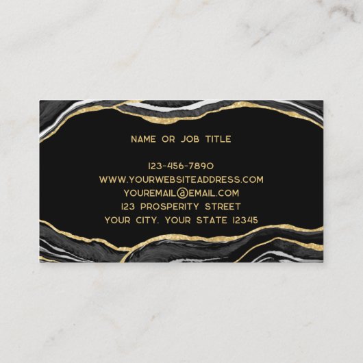 Black Marble Agate Geode Gold Glitzer Visitenkarte (Rückseite)