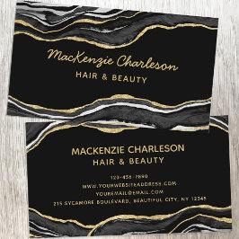 Black Marble Agate Gold Glitzer Business Card Visitenkarte