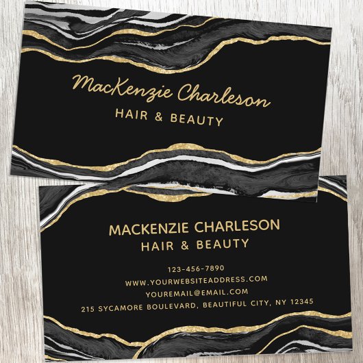 Black Marble Agate Gold Glitzer Business Card Visitenkarte