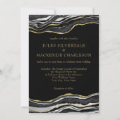 Black Marble Agate Gold Glitzer Elegante Hochzeit Einladung (Vorderseite)