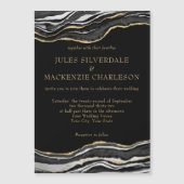 Black Marble Agate Gold Glitzer Elegante Hochzeit Magneteinladung (Vorderseite)