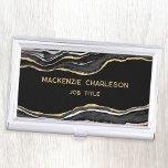 Black Marble Agate Gold Glitzer Geode Visitenkarten Dose<br><div class="desc">Elegantes Design aus schwarzem Agar-Marmor geode mit Imitaten goldenen Glitzer. Ändern Sie die Details,  um sie anzupassen.</div>