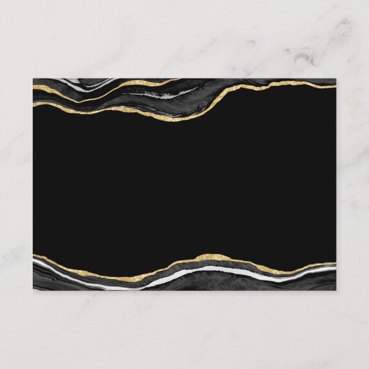 Black Marble Agate Gold Glitzer Hochzeitsempfang Begleitkarte (Rückseite)