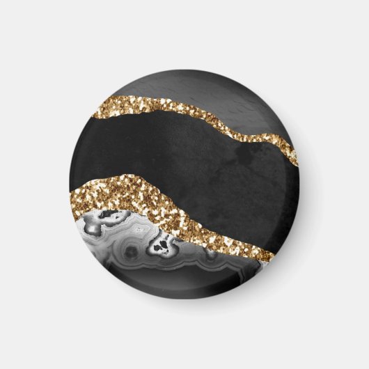 Black Marble Agate Gold Glitzer Magnet (Vorne)