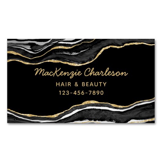 Black Marble Agate Gold Glitzer Magnetische Visitenkarte (Vorderseite)