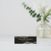 Black Marble Agate Gold Glitzer Mini Visitenkarte (Stehend Vorderseite)