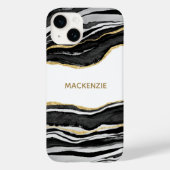 Black Marble Agate Gold Glitzer Personalisiert Case-Mate iPhone Hülle (Rückseite)