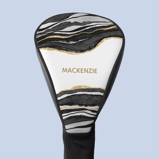 Black Marble Agate Gold Glitzer Personalisiert Golf Headcover