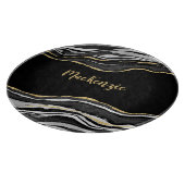 Black Marble Agate Gold Glitzer Personalisiert Schneidebrett (Ecke)