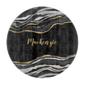 Black Marble Agate Gold Glitzer Personalisiert Schneidebrett (Vorderseite)