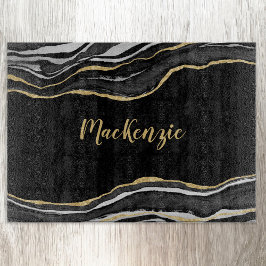 Black Marble Agate Gold Glitzer Personalisiert Schneidebrett