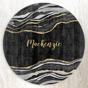 Black Marble Agate Gold Glitzer Personalisiert Schneidebrett