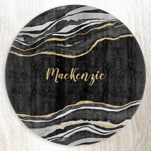 Black Marble Agate Gold Glitzer Personalisiert Schneidebrett