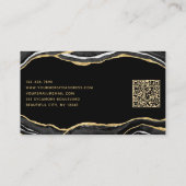 Black Marble Agate Gold Glitzer QR Code Visitenkarte (Rückseite)