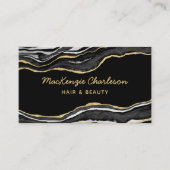 Black Marble Agate Gold Glitzer QR Code Visitenkarte (Vorderseite)