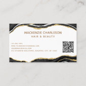 Black Marble Agate Gold Glitzer QR Code Visitenkarte (Rückseite)