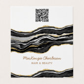 Black Marble Agate Gold Glitzer QR-Code Visitenkarten (Außenseite Aufgefaltet)