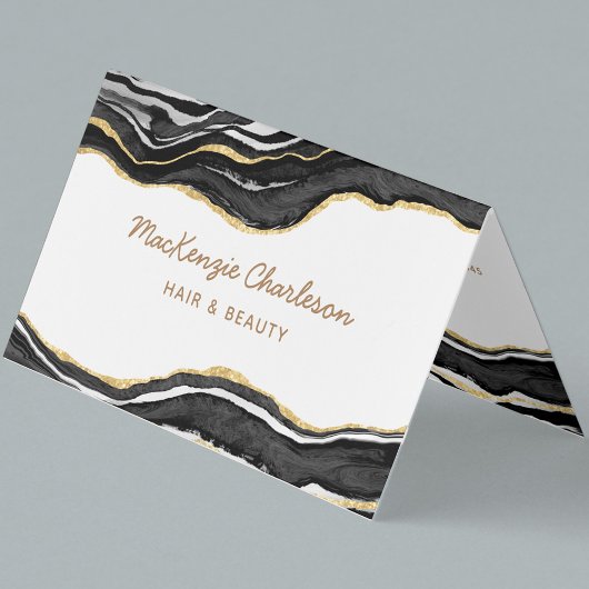 Black Marble Agate Gold Glitzer QR-Code Visitenkarten
