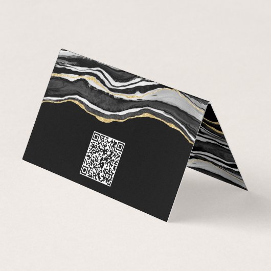 Black Marble Agate Gold Glitzer QR Code Visitenkarten (Rückseite)