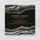 Black Marble Agate Gold Glitzer Quadratische Visitenkarte (Rückseite)