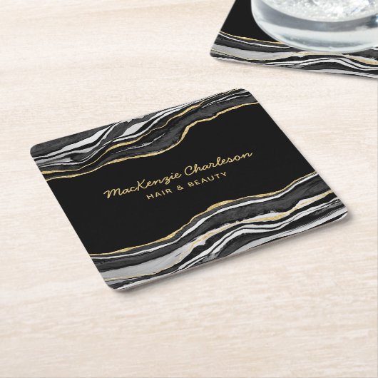 Black Marble Agate Gold Glitzer Rechteckiger Pappuntersetzer (angewinkelt)