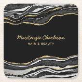 Black Marble Agate Gold Glitzer Rechteckiger Pappuntersetzer (Vorderseite)