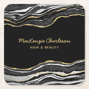 Black Marble Agate Gold Glitzer Rechteckiger Pappuntersetzer