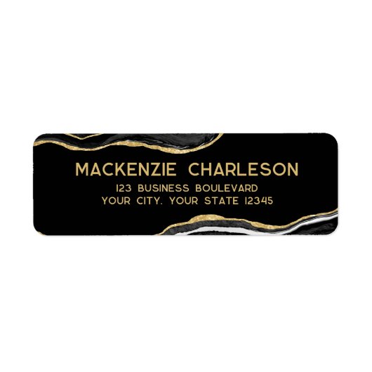 Black Marble Agate Gold Glitzer Rücksendeadresse (Vorne)