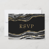 Black Marble Agate Gold Glitzer Wedding RSVP Karte (Vorderseite)