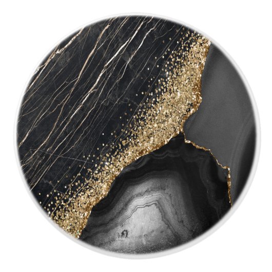 Black Marble Agate Keramikknauf (Vorderseite)