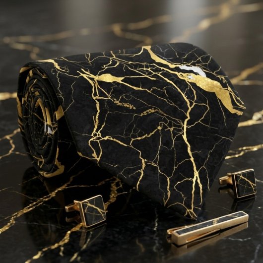 Black Marble and Gold Veins Elegant Pattern Krawatte