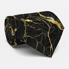 Black Marble and Gold Veins Elegant Pattern Krawatte