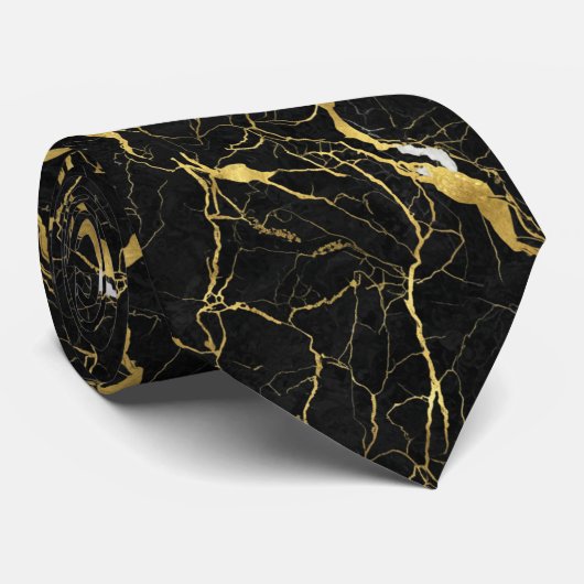 Black Marble and Gold Veins Elegant Pattern Krawatte (Gerollt)