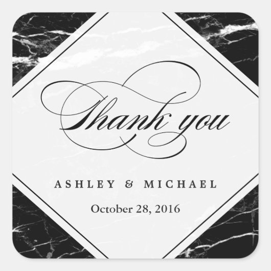 Black Marble Classy Typografie Danke Quadratischer Aufkleber (Vorderseite)