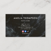 Black Marble Girly Social Media Script Visitenkarte (Rückseite)