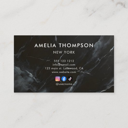 Black Marble Girly Social Media Script Visitenkarte (Rückseite)