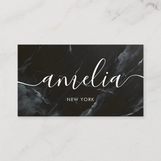 Black Marble Girly Social Media Script Visitenkarte (Vorderseite)