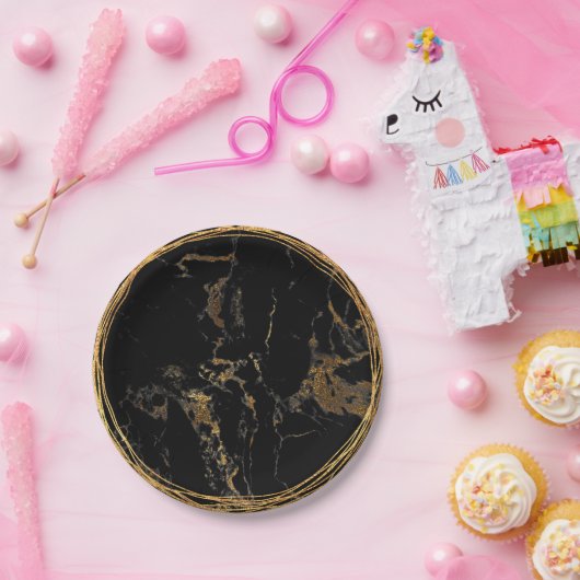 Black Marble Glam Golden Birtday Party Pappteller (Party)