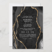 Black Marble Gold Agate Wedding Einladung (Vorderseite)
