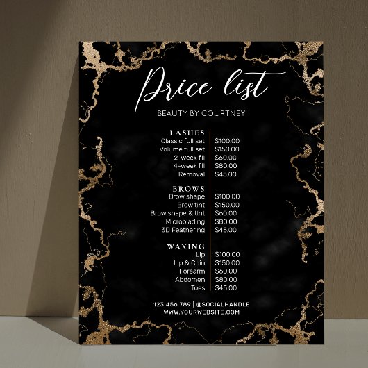 Black Marble & Gold Elegante Business-Preisliste Poster