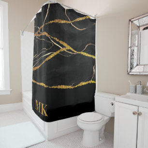 Black Marble Gold Glitzer Duschvorhang