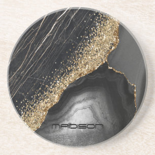 Black Marble Gold Glitzer Getränkeuntersetzer