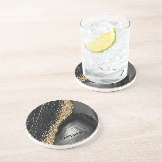 Black Marble Gold Glitzer Getränkeuntersetzer (Seite)
